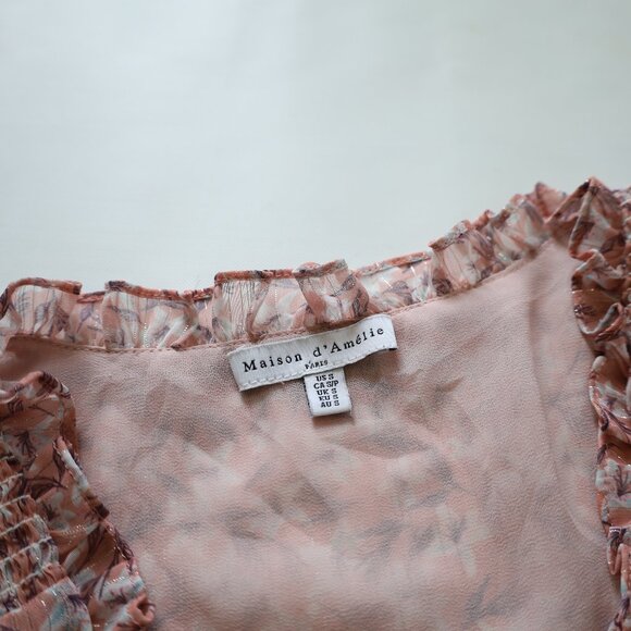 MAISON D'AMELIE Size Small Sleeveless Blouse Career Top Blush Pink floral - Picture 4 of 9